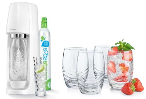 set SodaStream Spirit White výrobník perlivé vody SODA + Sklenice 4ks edice SodaStream
